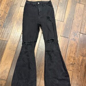 Black Flared Ripped Jeans